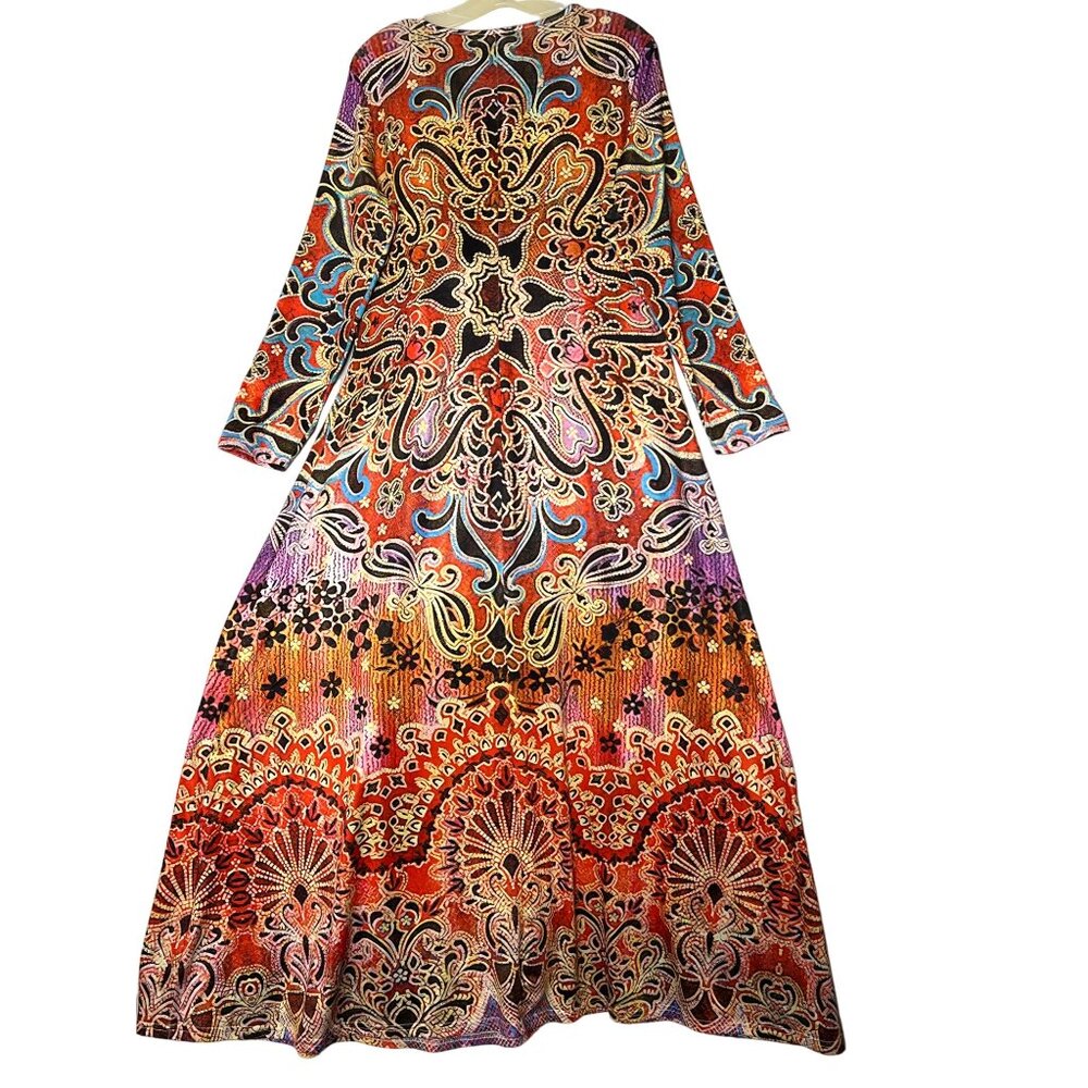 Bohemian Long Sleeve V-Neck Maxi Dress Large A Style Fall Comfortable - Picture 7 of 11